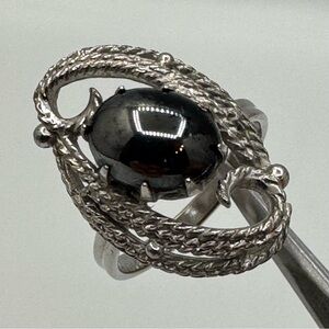 Sarah Coventry Silver Tone Black Cabochon Adjustable Statement Ring